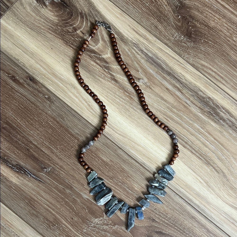 Blue Kyanite and wood necklace
